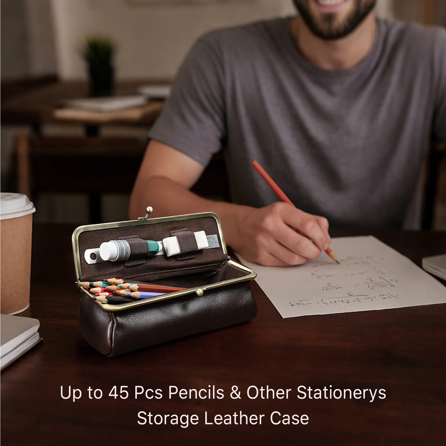 Handmade Vintage Genuine Leather Pencil Case Retro Storage Box for Office School Supplies Best Gift