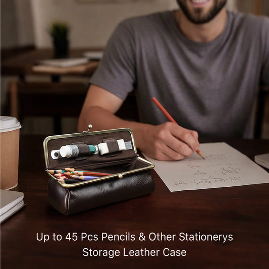 Handmade Vintage Genuine Leather Pencil Case Retro Storage Box for Office School Supplies Best Gift