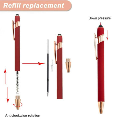 5-10 Pack 2-in-1 Stylus Pen, Retractable Ballpoint Pen w/ Stylus Tip for Touch Screen, Metal, 1.0mm Black Ink