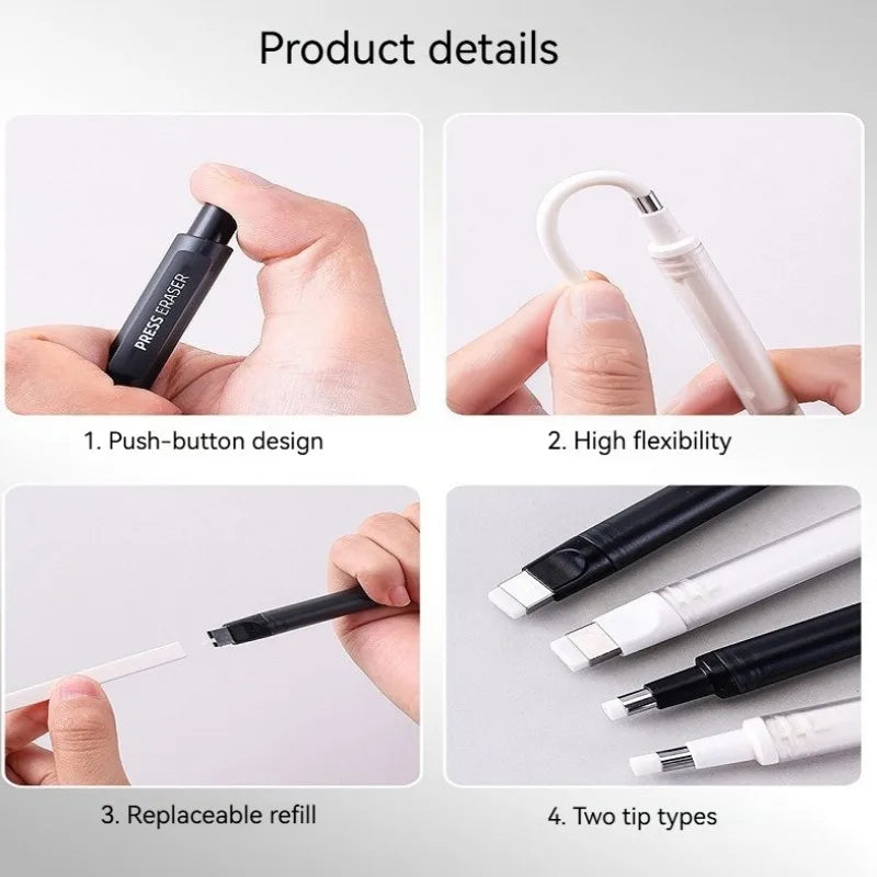 Push-Type Pencil Eraser For Manga Design Drawing Highlight Modeling Writing Painting Press Erasers Kids School Stationery Gifts