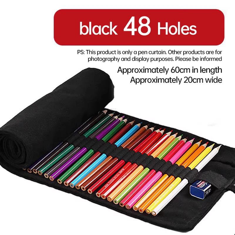 36/48/72 Hole Roll Pen Curtain Folding Pencil Case Multifunctional Pencil Bag Colored Pencil Holder Stationery School Supplies
