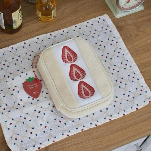 Cute Embroidered Strawberry Pencil Case Portable Stationery Pen Box Multi Functional Large Capacity Makeup Bag Storage Bag