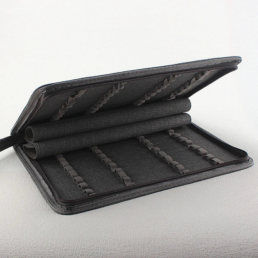 48 Slots Fountain Pen Case Pencil Case Pouch Bag Canvas Case for 10/24/ Pens Black, Blue, Gray