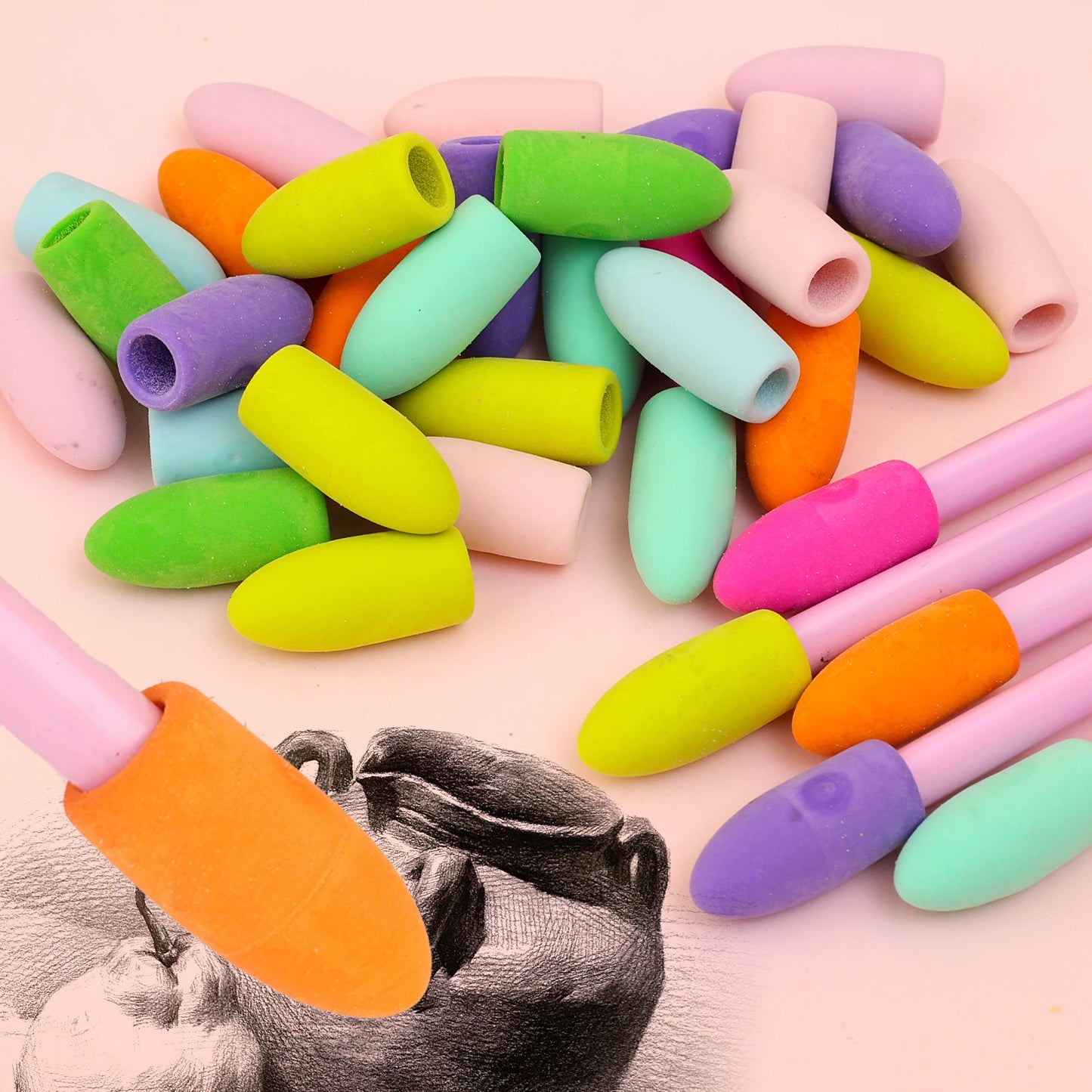 40/20/1PCS Pencil Eraser Toppers Cartoon Color Pen Top Cap Erasers for Kids Classroom Stationery Mini Pens Head Protector Cover