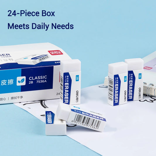 Deli Soft 2B Pencil Erasers for Kids - Clean Mess-Free Exam Office Sketch Correction Supplies