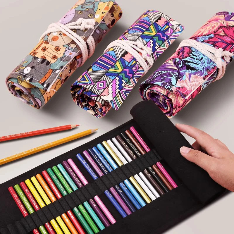 36/48/72 Hole Roll Pen Curtain Folding Pencil Case Multifunctional Pencil Bag Colored Pencil Holder Stationery School Supplies