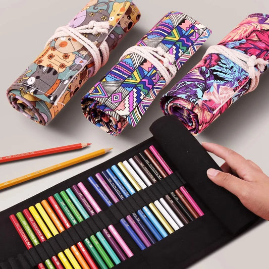 36/48/72 Hole Roll Pen Curtain Folding Pencil Case Multifunctional Pencil Bag Colored Pencil Holder Stationery School Supplies