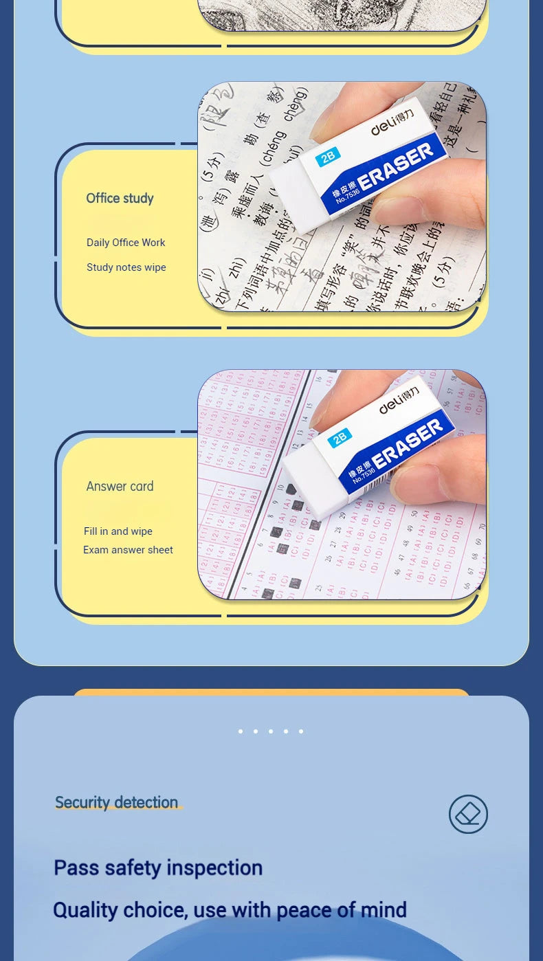Deli Soft 2B Pencil Erasers for Kids - Clean Mess-Free Exam Office Sketch Correction Supplies