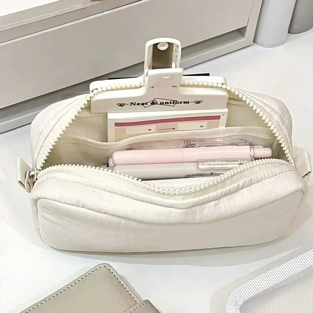 Simplicity Solid Color Pen Bag Zipper Design Large Capacity Pencil Case Portable Stationery Organizer Student Back to school