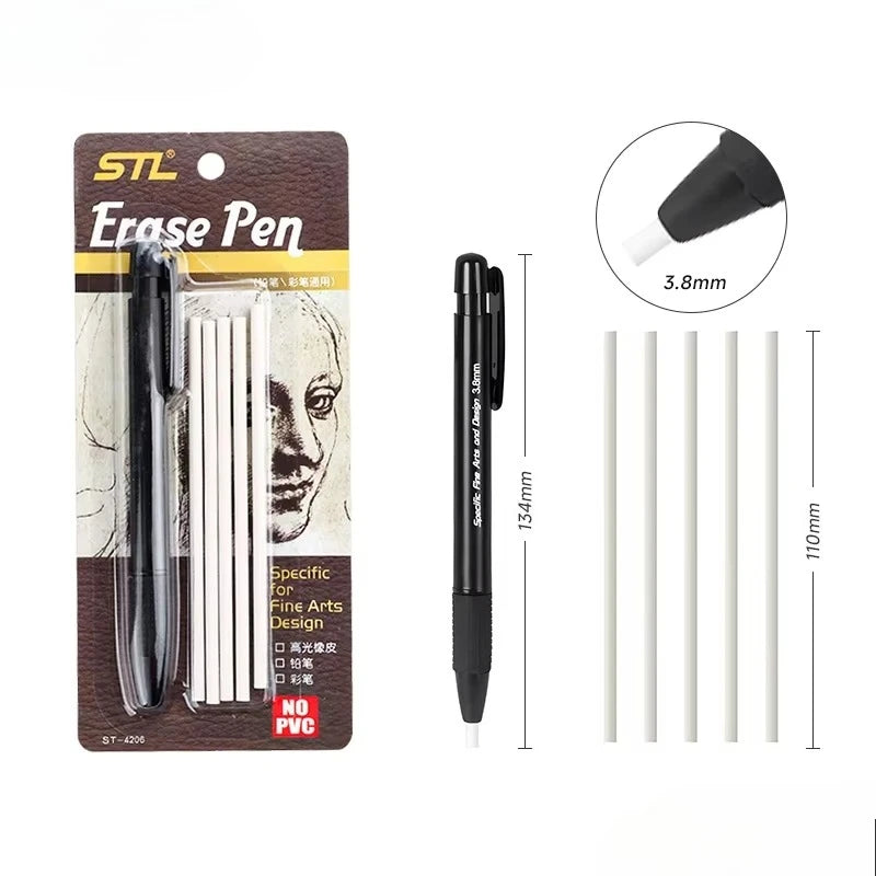 Eraser Pen Mechanical Rubber Refillable Pen Sketch Drawing Press Retractable Pencil Correction Highlight Rubber Art Supplies