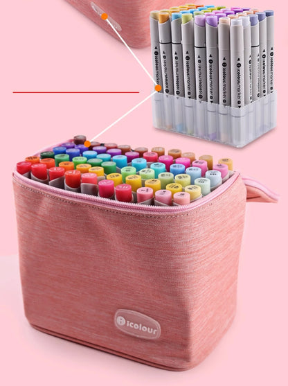 Icolour Zipper Marker Pen Case Larger Capacity Art Markers Canvas Storage Bag 36/48/60/80/168/240pcs Portable Marker Pen Holder