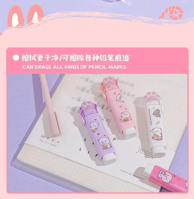 Kawaii Eraser Portable Eraser Clean Without Crumbs Cat Kawaii Stationery Kids School Supplies