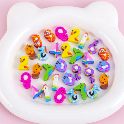 30pcs/bag Cartoon Fruit Animal Love Mini Small Eraser June 1 Christmas Gifts Prizes Student Stationery