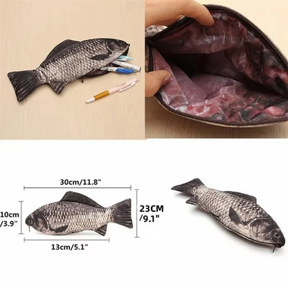 Carp Pen Bag Realistic Fish Shape Pencil Bag Stationery Bag Make-up Pouch With Zipper Back To School Pencil Pouch Pen Bag