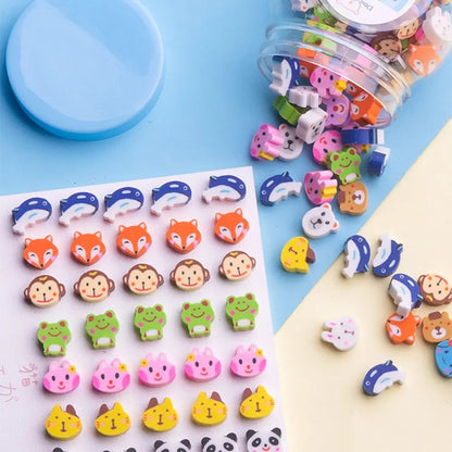 50pcs/set Cartoon Eraser Student Learning Stationery For Child Creative Gift Kids Eraser Fruit Animal Christmas Novelty Eraser