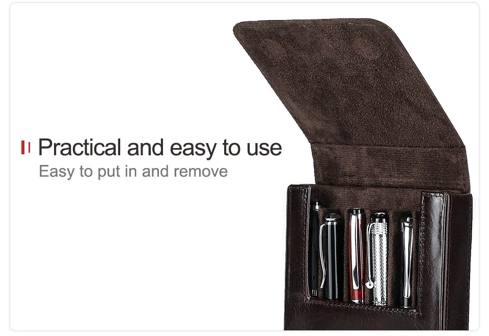 CONTACTS FAMILY 6 Pen Case Genuine Leather Detachable Portable Stationery Cover Holder Handmade Pen Box Shockproof Men