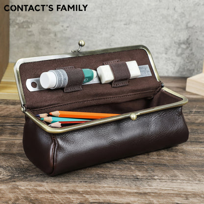 Handmade Vintage Genuine Leather Pencil Case Retro Storage Box for Office School Supplies Best Gift