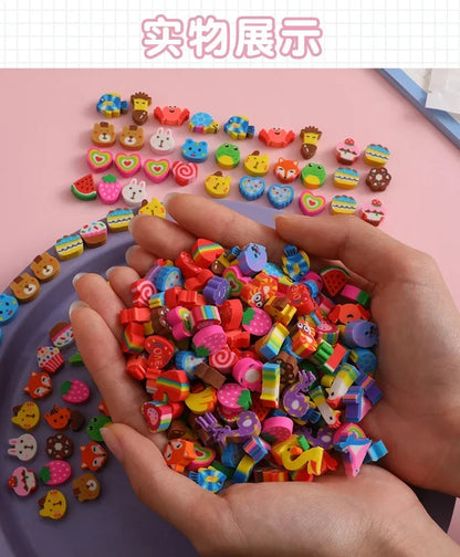 30pcs/bag Cartoon Fruit Animal Love Mini Small Eraser June 1 Christmas Gifts Prizes Student Stationery