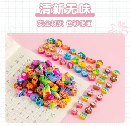 30pcs/bag Cartoon Fruit Animal Love Mini Small Eraser June 1 Christmas Gifts Prizes Student Stationery