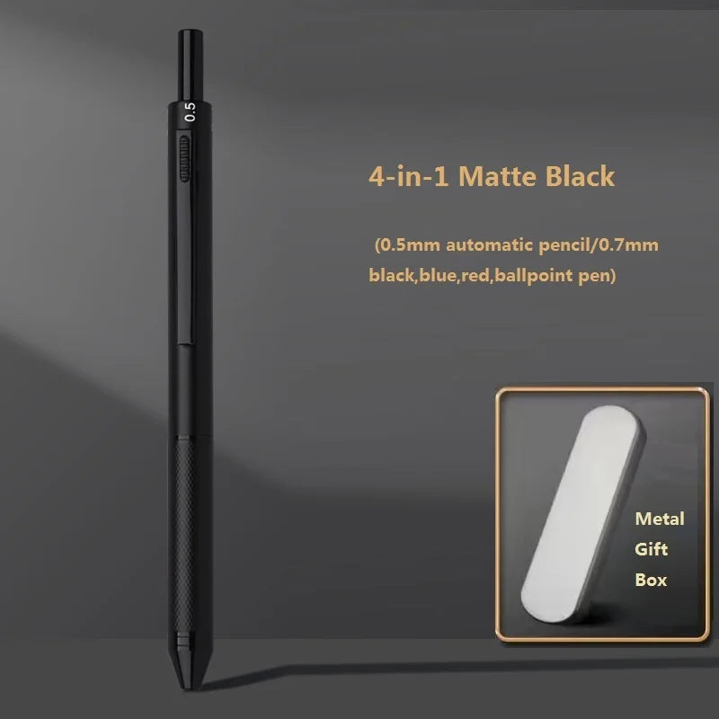 4 In 1 Multifunction Luxury Pen, 0.7mm 3 Color Ballpoint 0.5mm Mechanical Pencil, Gravity Sensor Metal Retractable Pens Długopis