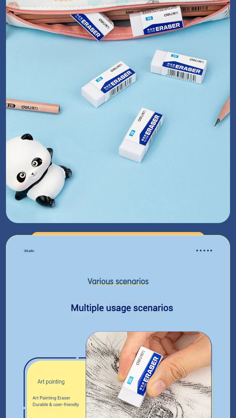 Deli Soft 2B Pencil Erasers for Kids - Clean Mess-Free Exam Office Sketch Correction Supplies