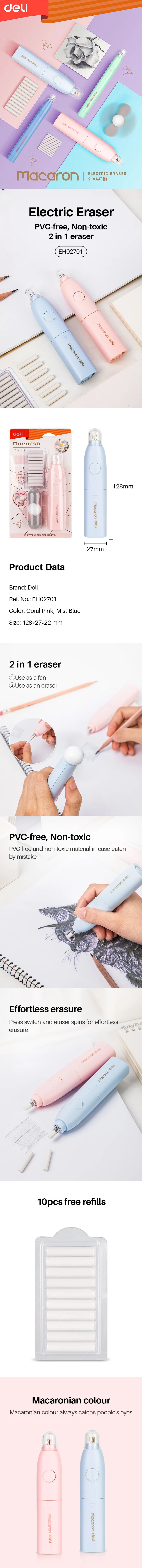 Deli Adjustable Electric Eraser for Sketch Drawing Erasing Writing with Rubber Refills Electric Rubber Pen School Pencil Eraser