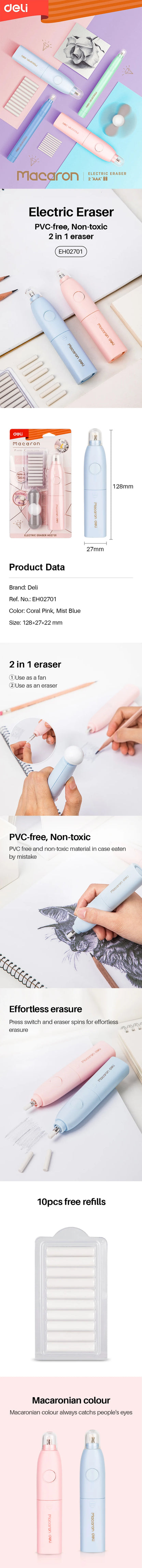 Deli Adjustable Electric Eraser for Sketch Drawing Erasing Writing with Rubber Refills Electric Rubber Pen School Pencil Eraser