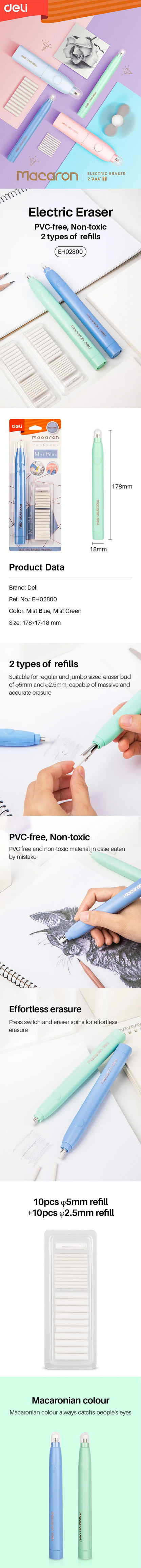 Deli Adjustable Electric Eraser for Sketch Drawing Erasing Writing with Rubber Refills Electric Rubber Pen School Pencil Eraser