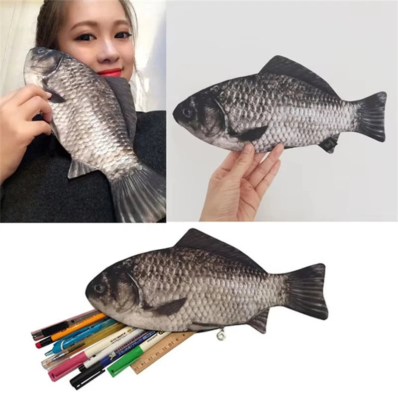Carp Pen Bag Realistic Fish Shape Pencil Bag Stationery Bag Make-up Pouch With Zipper Back To School Pencil Pouch Pen Bag
