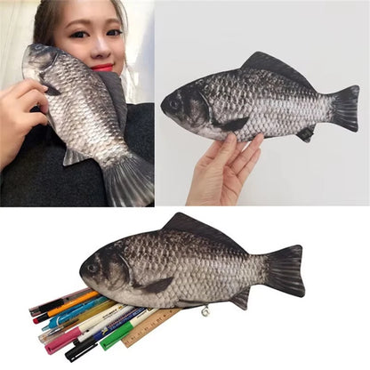 Carp Pen Bag Realistic Fish Shape Pencil Bag Stationery Bag Make-up Pouch With Zipper Back To School Pencil Pouch Pen Bag