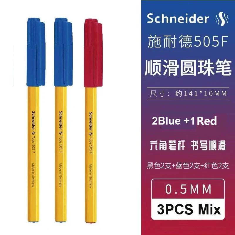 Schneider 505F Ballpoint Pen 6.5g Lightweight Rod Tricolor Fast-dry Non-stop Ink Business Signatory Pens Study Office Stationery