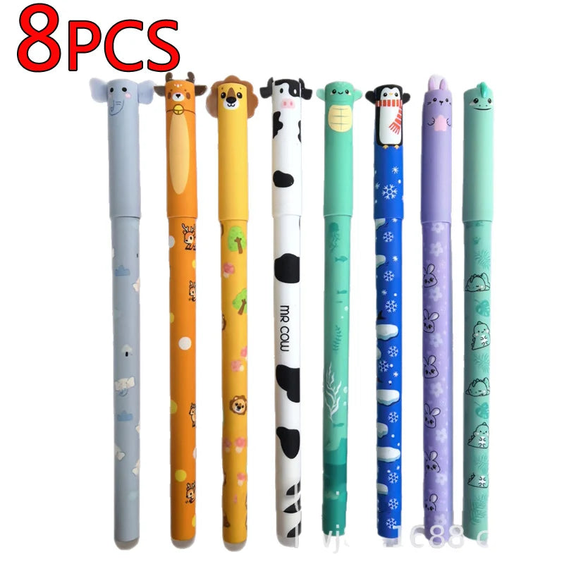 4/8pcs Colors Erasable Gel Pens with Erase Ink Cute Animal Pen Colours 0.6mm Tip Fine Ballpoint Pens for School Office Gift