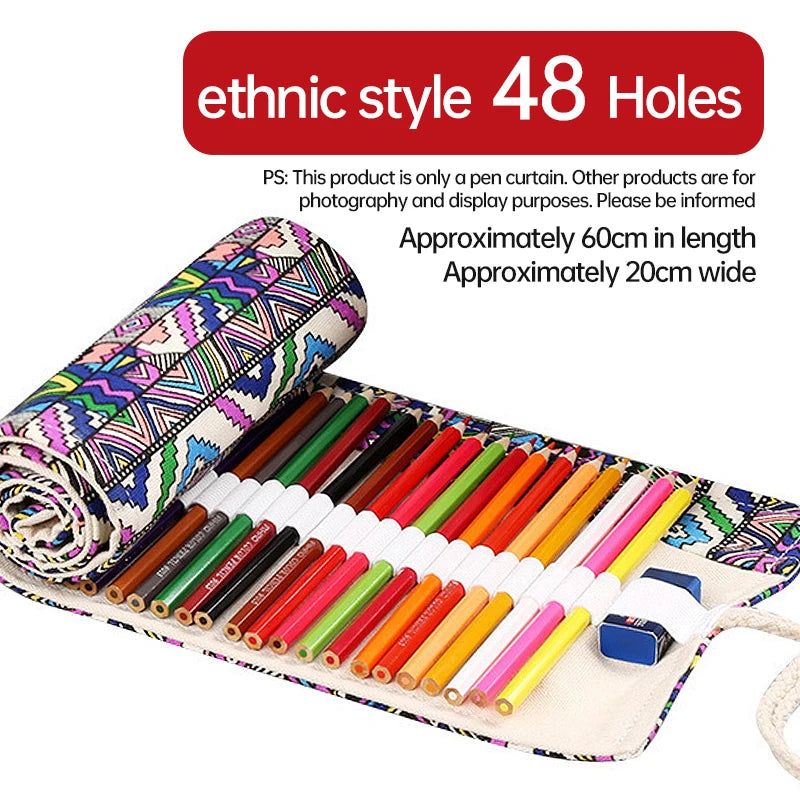 36/48/72 Hole Roll Pen Curtain Folding Pencil Case Multifunctional Pencil Bag Colored Pencil Holder Stationery School Supplies