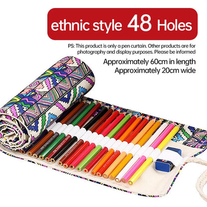 36/48/72 Hole Roll Pen Curtain Folding Pencil Case Multifunctional Pencil Bag Colored Pencil Holder Stationery School Supplies