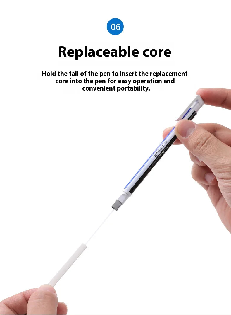 Tombow Precision Refillable Eraser Pen for Artists Japanese Metal Tip 50mm Hard Eraser Core Anti-Break 0.7mm Fixed Lead Supplies
