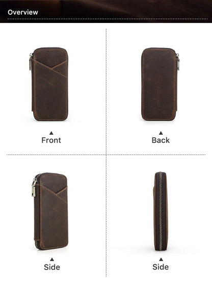 Genuine Leather Pencil Case with 4 Slots Handmade Multifunctional Zipper Fountain Pen Bag Student Stationery Pen Box