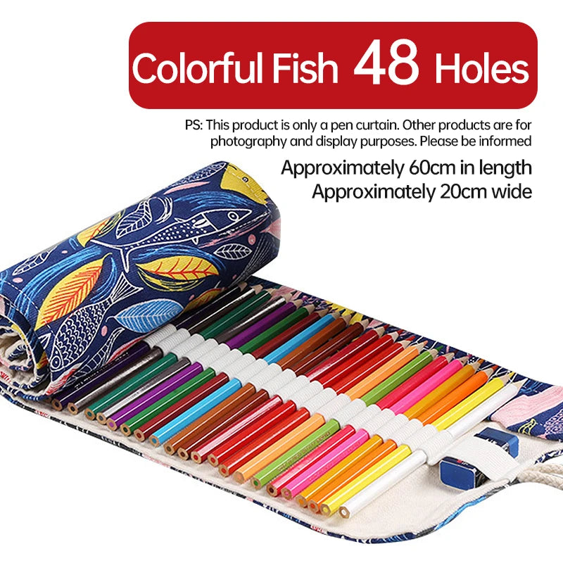 36/48/72 Hole Roll Pen Curtain Folding Pencil Case Multifunctional Pencil Bag Colored Pencil Holder Stationery School Supplies