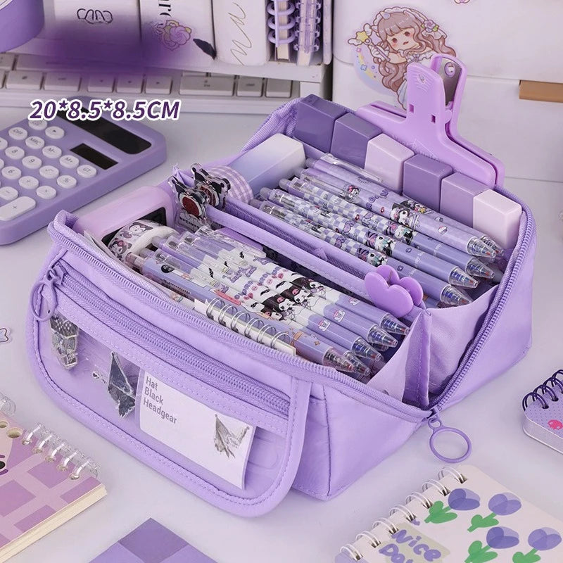 Sparkling Prismatic Pencil Case Large Capacity Cute School Supplies Multi-Compartment Organizer‌