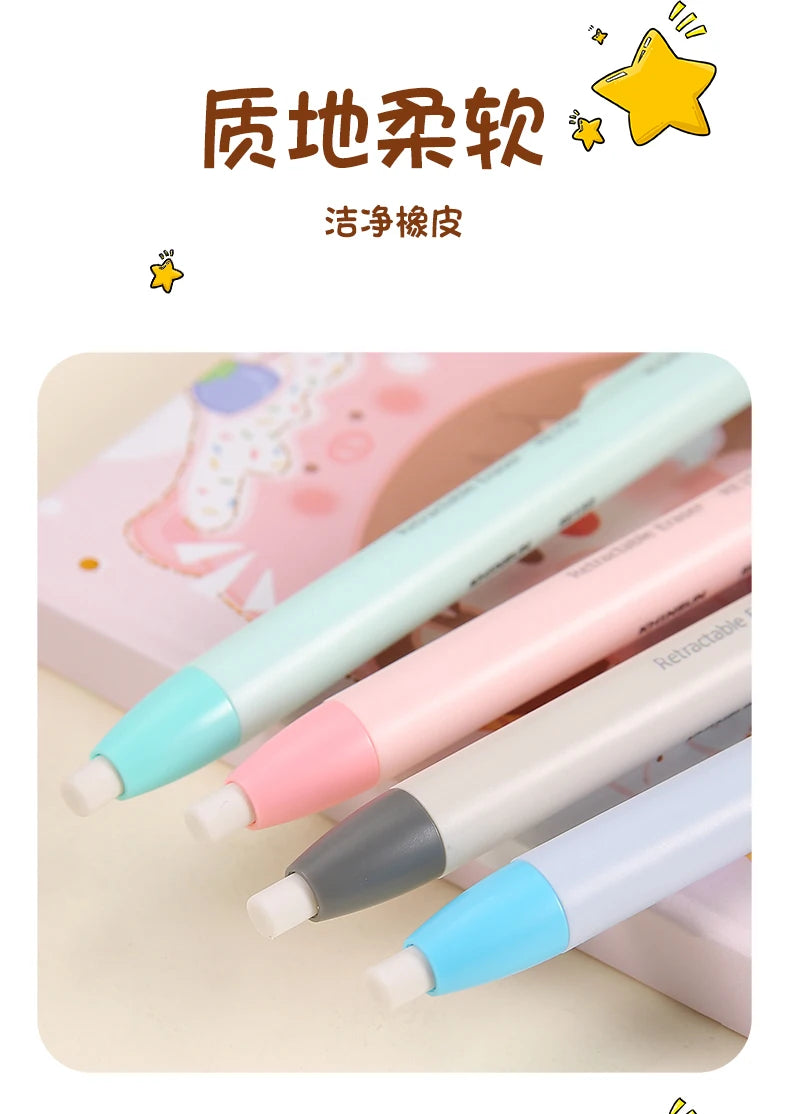 Press Retractable Pencil Eraser Correction Supplies Pen Style Pencil Rubber Writing School Supplies Stationery