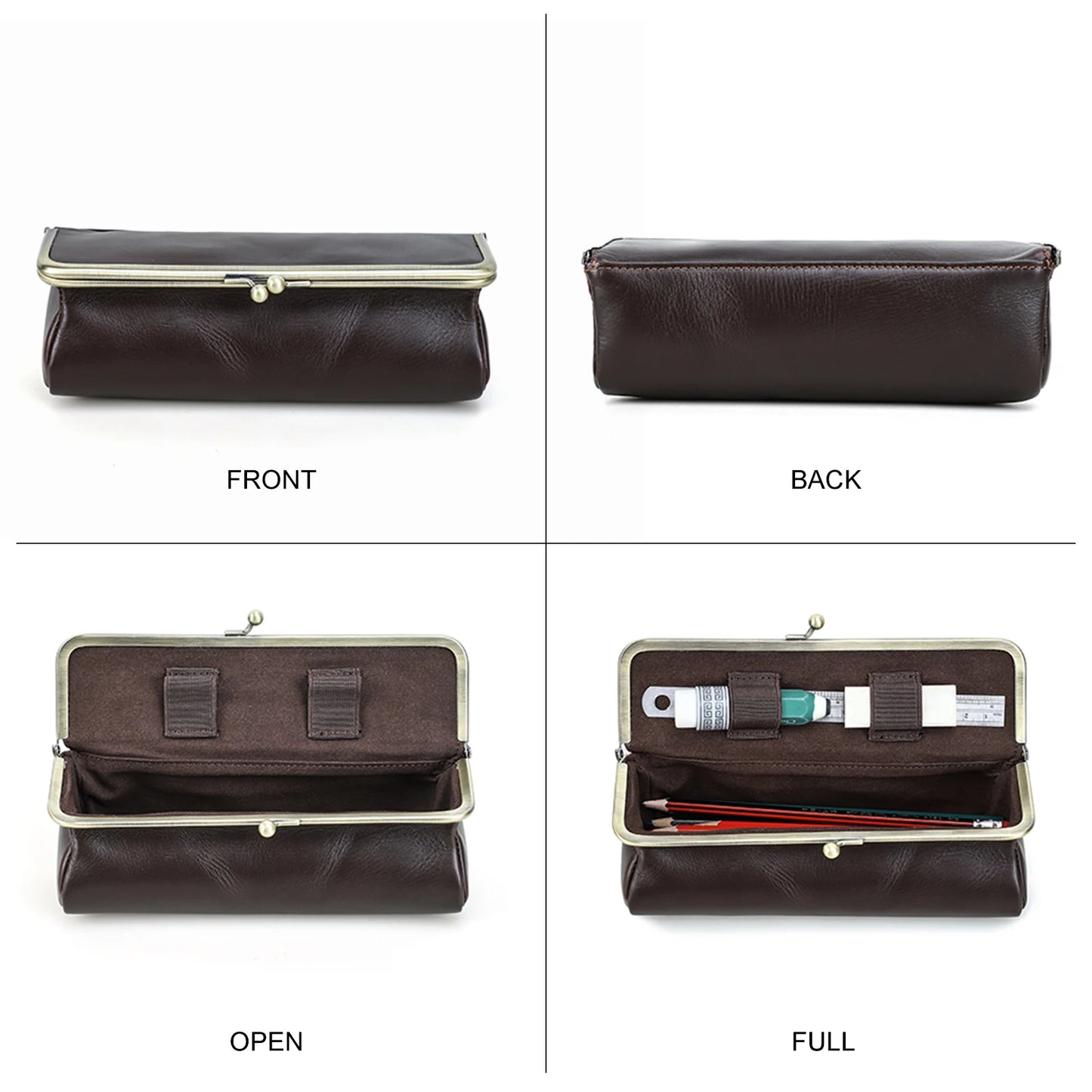 Handmade Vintage Genuine Leather Pencil Case Retro Storage Box for Office School Supplies Best Gift