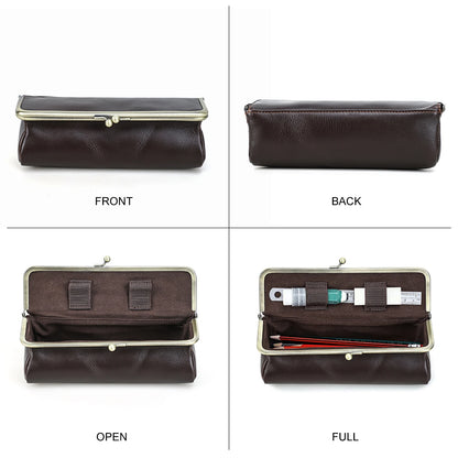 Handmade Vintage Genuine Leather Pencil Case Retro Storage Box for Office School Supplies Best Gift