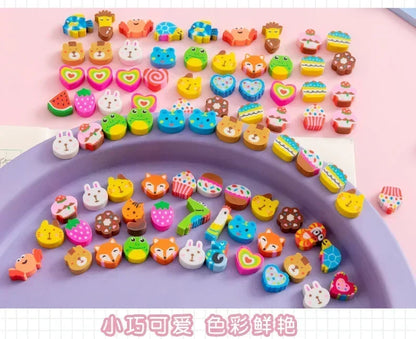 30pcs/bag Cartoon Fruit Animal Love Mini Small Eraser June 1 Christmas Gifts Prizes Student Stationery