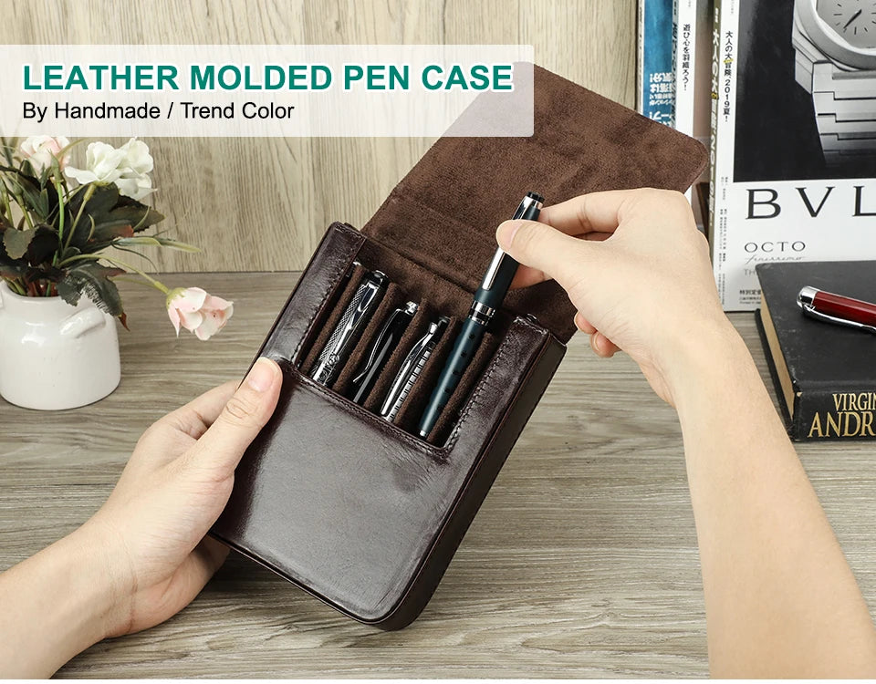 CONTACTS FAMILY 6 Pen Case Genuine Leather Detachable Portable Stationery Cover Holder Handmade Pen Box Shockproof Men
