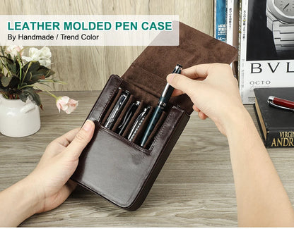 CONTACTS FAMILY 6 Pen Case Genuine Leather Detachable Portable Stationery Cover Holder Handmade Pen Box Shockproof Men