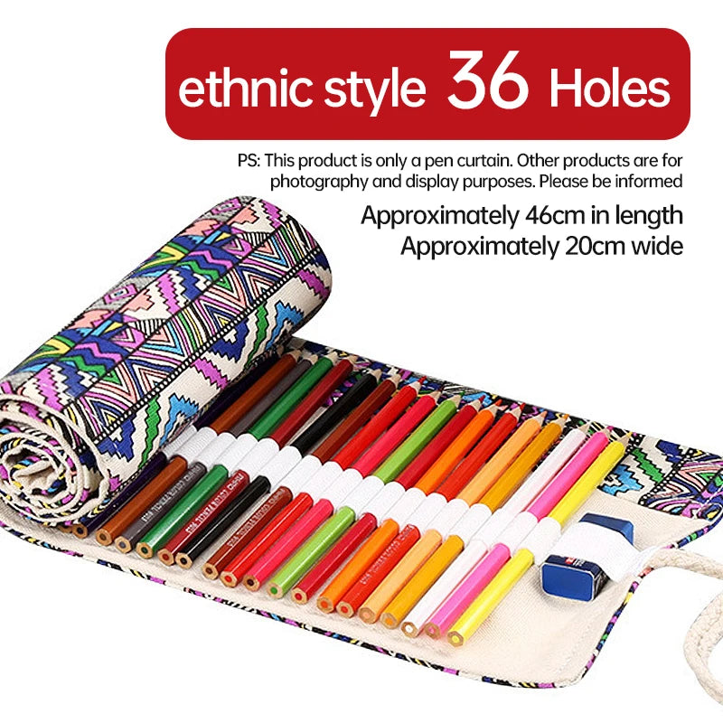 36/48/72 Hole Roll Pen Curtain Folding Pencil Case Multifunctional Pencil Bag Colored Pencil Holder Stationery School Supplies
