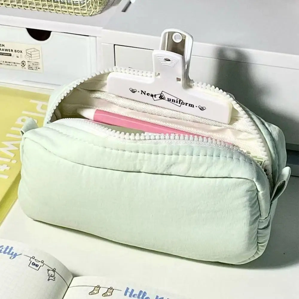 Simplicity Solid Color Pen Bag Zipper Design Large Capacity Pencil Case Portable Stationery Organizer Student Back to school