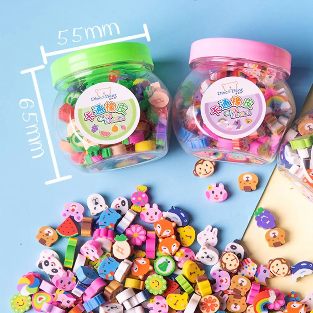 50pcs/set Cartoon Eraser Student Learning Stationery For Child Creative Gift Kids Eraser Fruit Animal Christmas Novelty Eraser