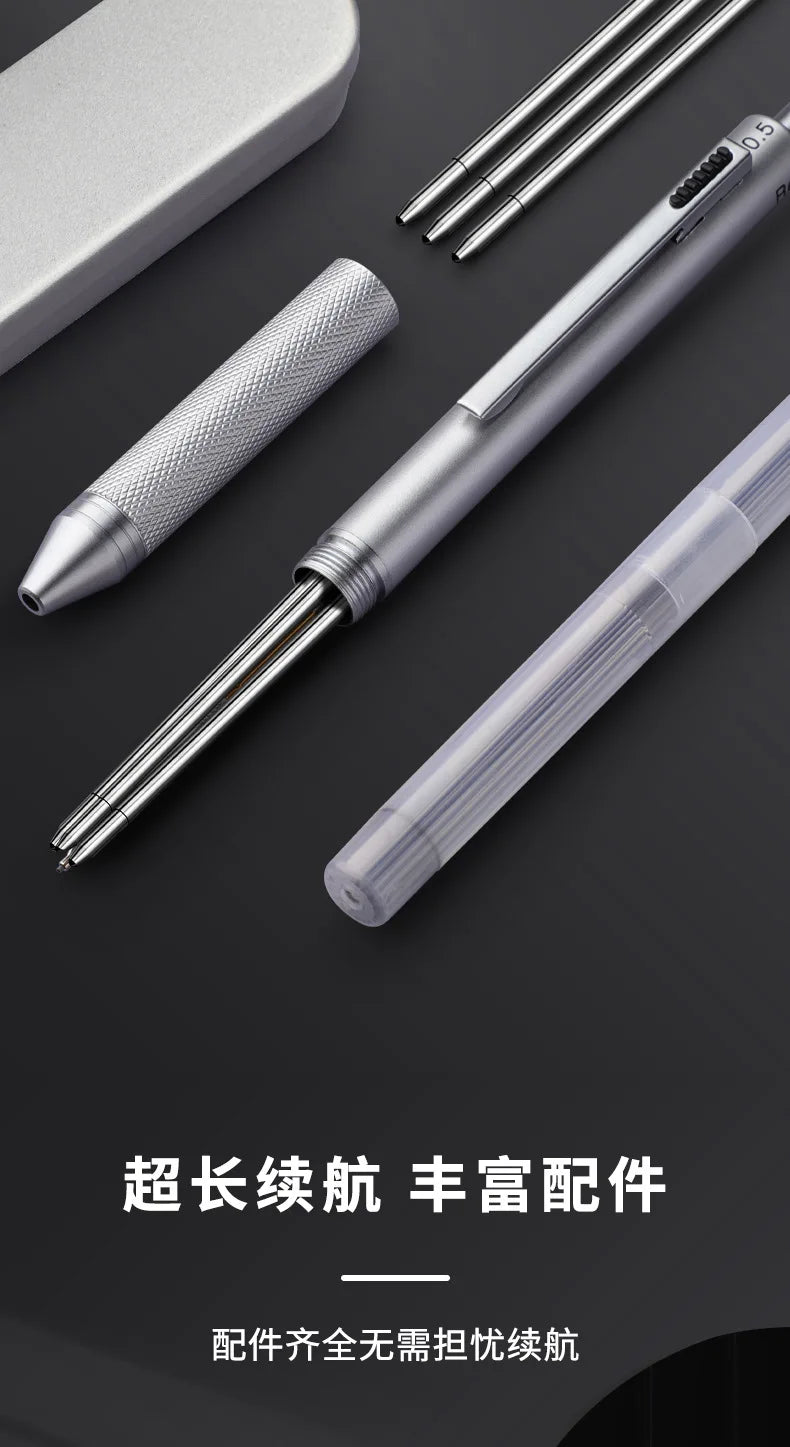 4 In 1 Multifunction Luxury Pen, 0.7mm 3 Color Ballpoint 0.5mm Mechanical Pencil, Gravity Sensor Metal Retractable Pens Długopis