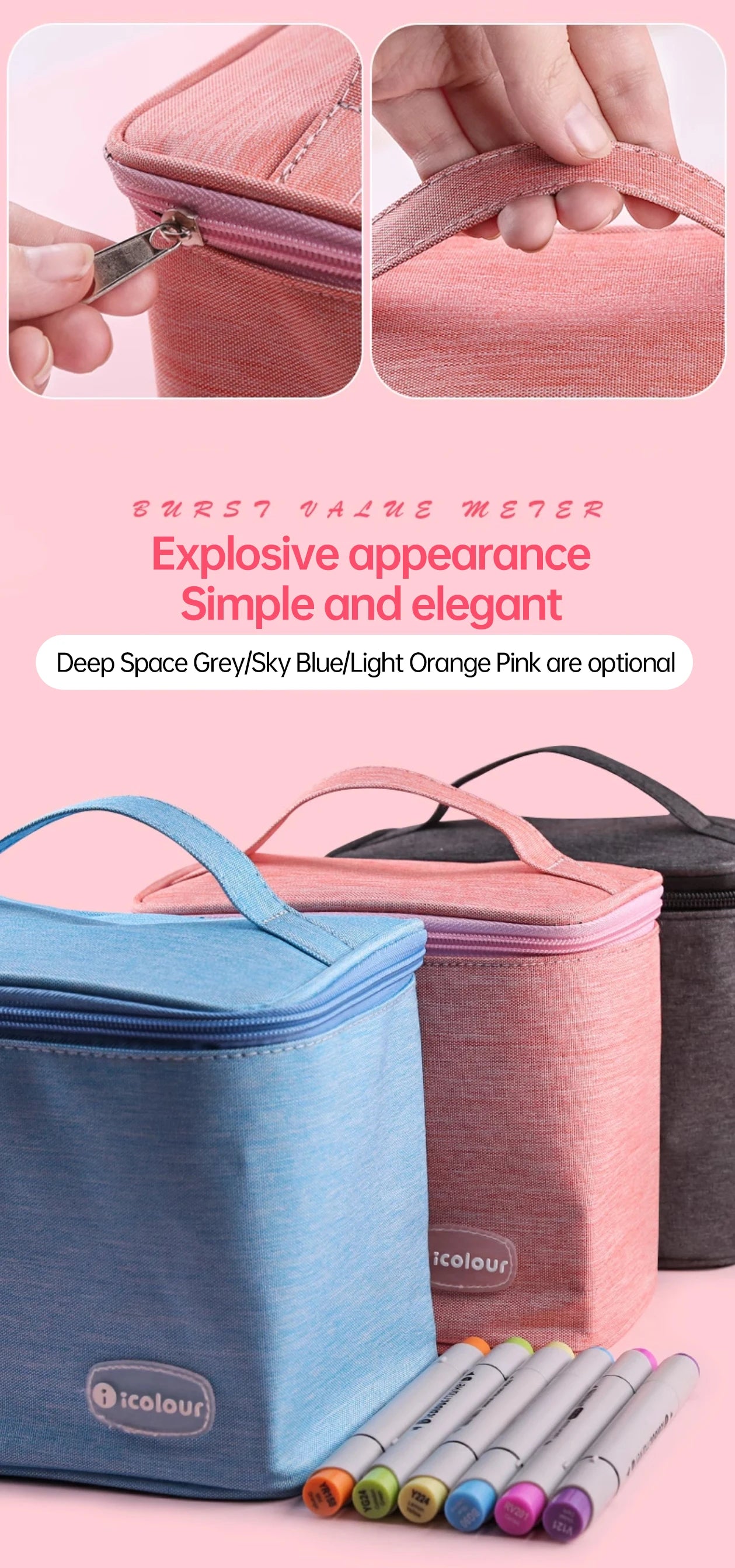 Icolour Zipper Marker Pen Case Larger Capacity Art Markers Canvas Storage Bag 36/48/60/80/168/240pcs Portable Marker Pen Holder