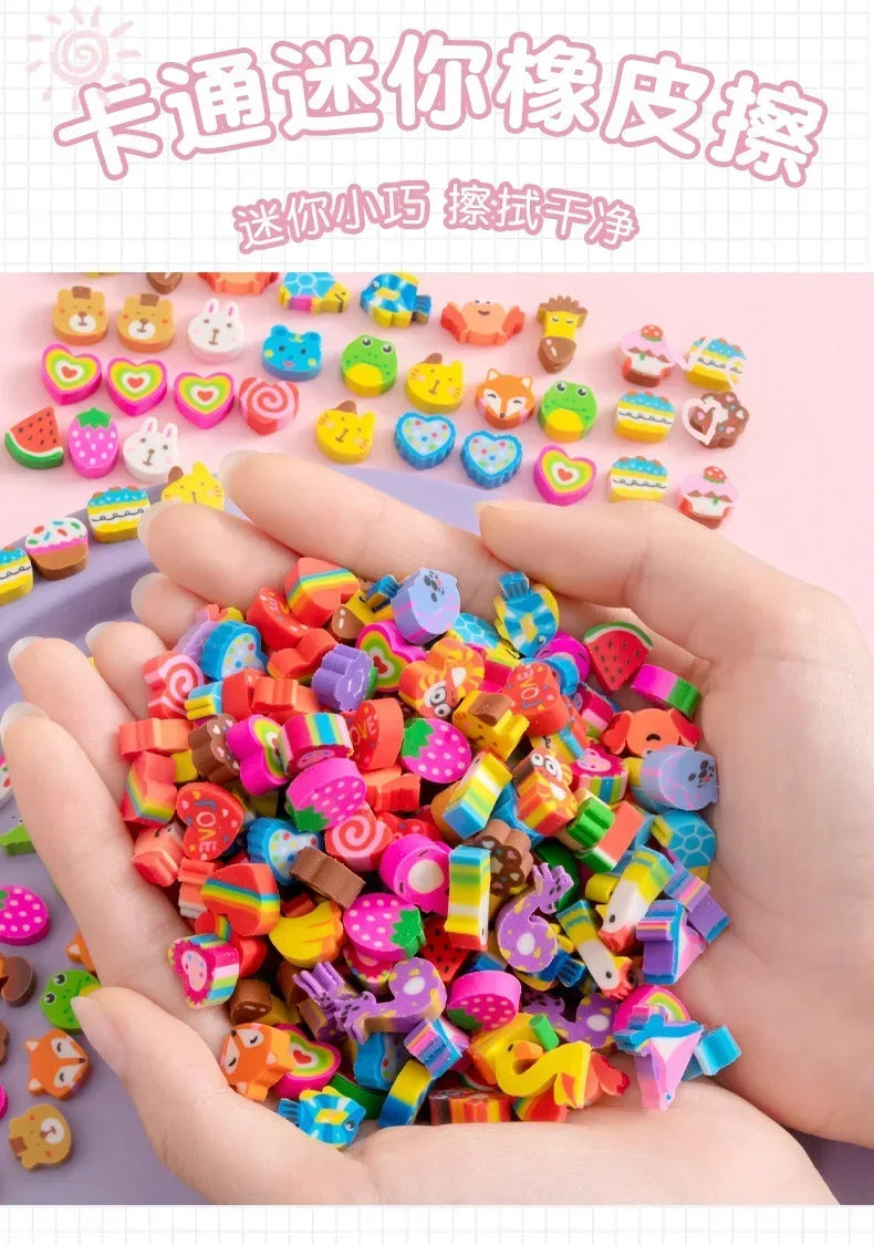 30pcs/bag Cartoon Fruit Animal Love Mini Small Eraser June 1 Christmas Gifts Prizes Student Stationery